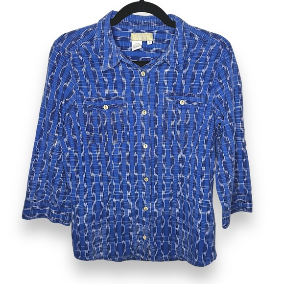 The Territory Ahead Blue Stripe Blouse - Size Large - 3/4 Sleeves - Picture 3 of 12